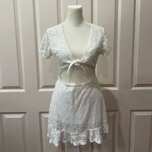 Free People White Crochet Cutout Beach Cover Up Mini Dress Size Small
